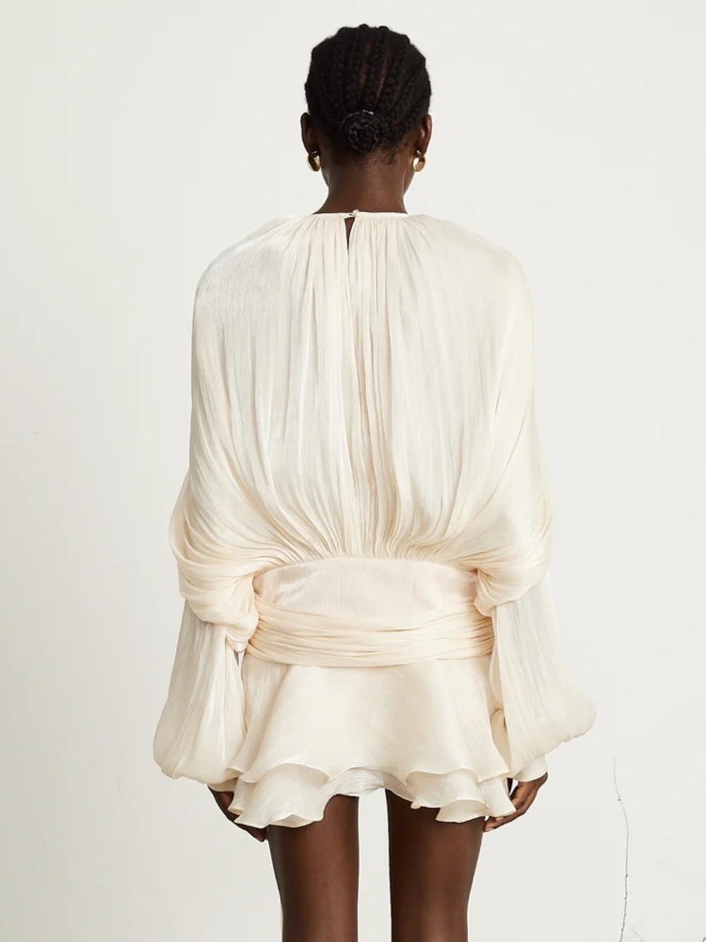 Women's Cream Pleated Tie-Neck Dress - Picture 5 of 14